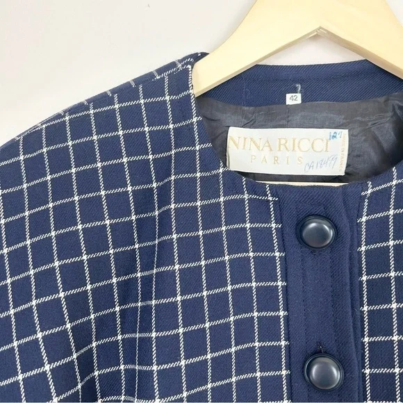 Vintage Nina Ricci 1980s Navy Windowpane Blazer - Picture 6 of 6